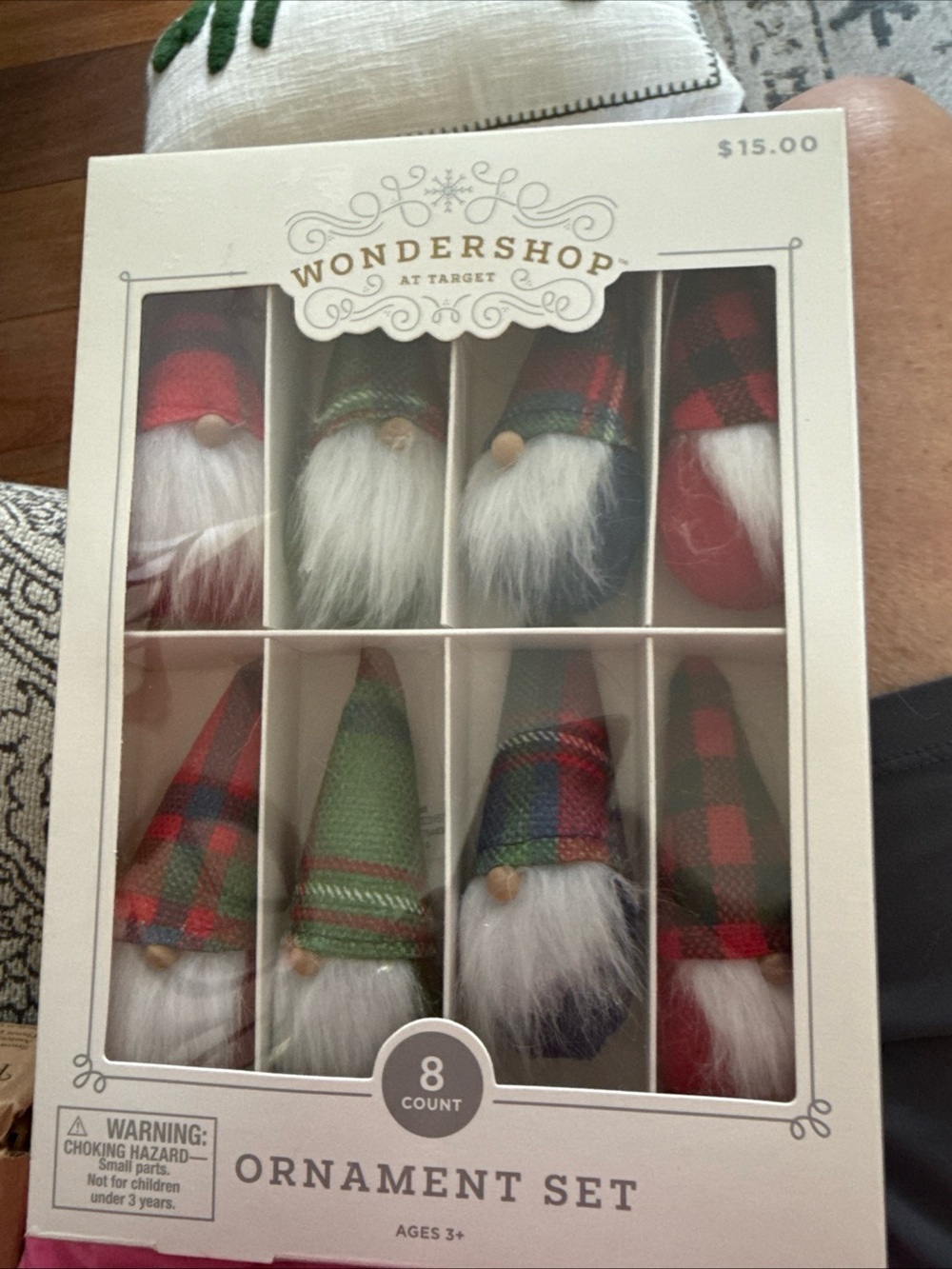 Wondershop 8pc Fabric Gnome Christmas Tree Ornament Set NIB